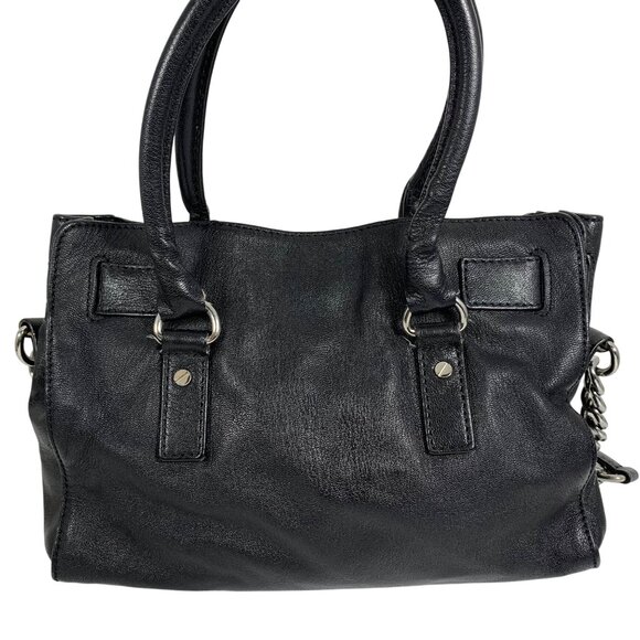 MICHAEL KORS Hamilton Black Leather Shoulder Handbag Silver Tone Lock/Key FLAW - Picture 3 of 13